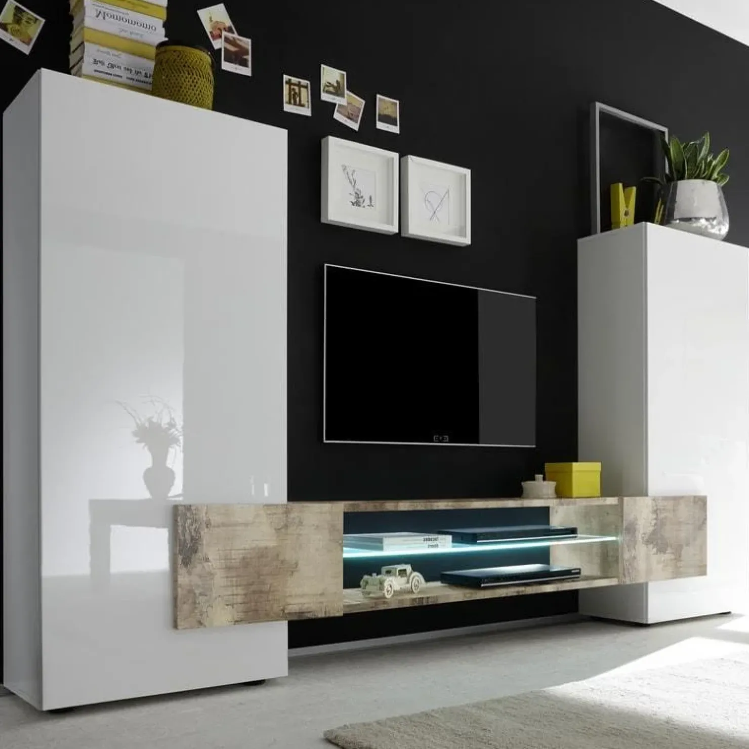 Garnero Arredamenti Parete attrezzata 258x143h cm soggiorno bianco lucido pero Starck Bianco Lucido - Rovere Sale