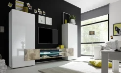 Garnero Arredamenti Parete attrezzata 258x143h cm soggiorno bianco lucido pero Starck Bianco Lucido - Rovere Sale