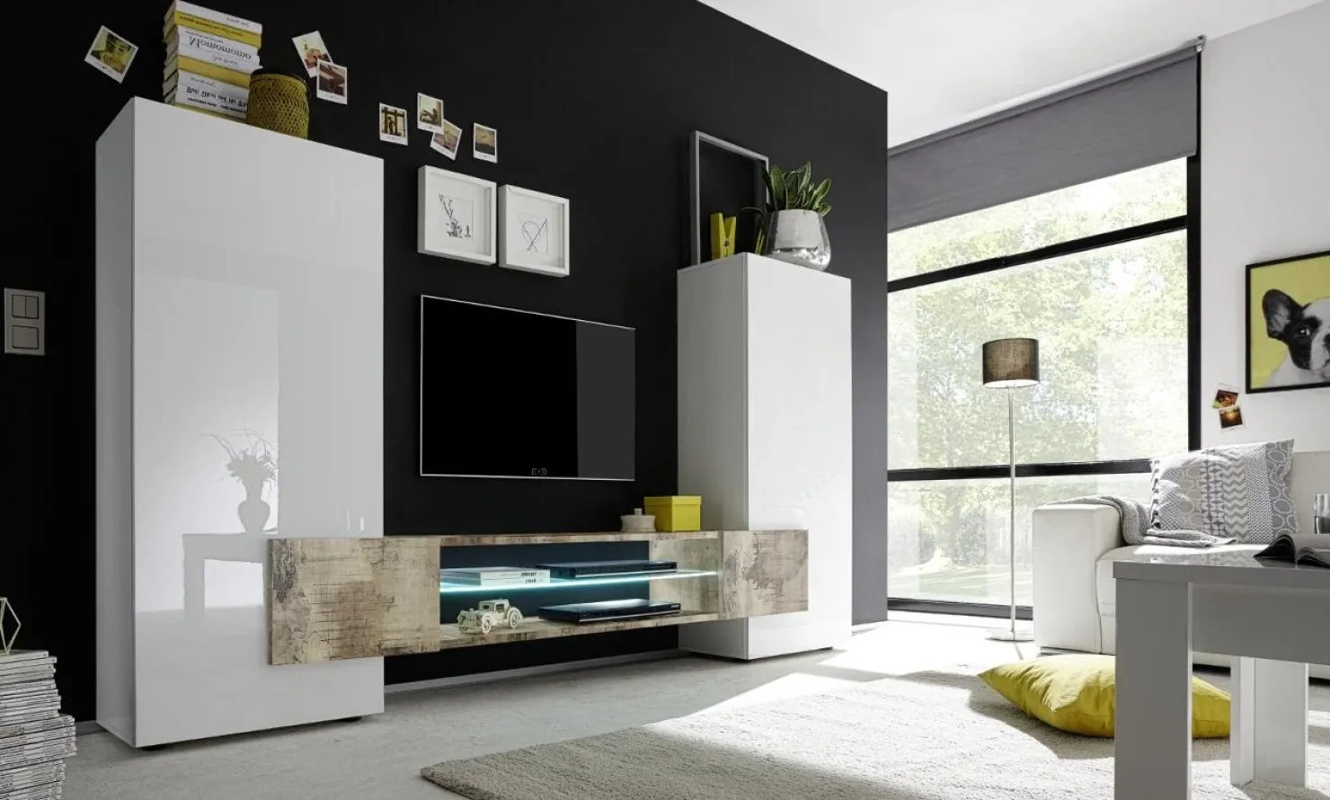 Garnero Arredamenti Parete attrezzata 258x143h cm soggiorno bianco lucido pero Starck Bianco Lucido - Rovere Sale