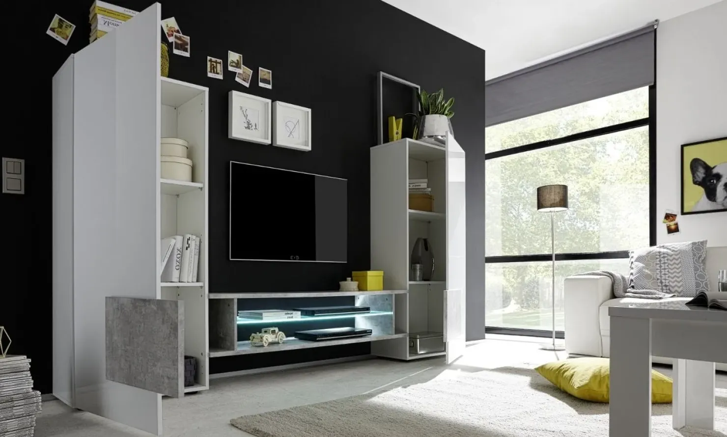 Garnero Arredamenti Parete attrezzata 258x143h cm soggiorno bianco lucido pero Starck Bianco Lucido - Rovere Sale