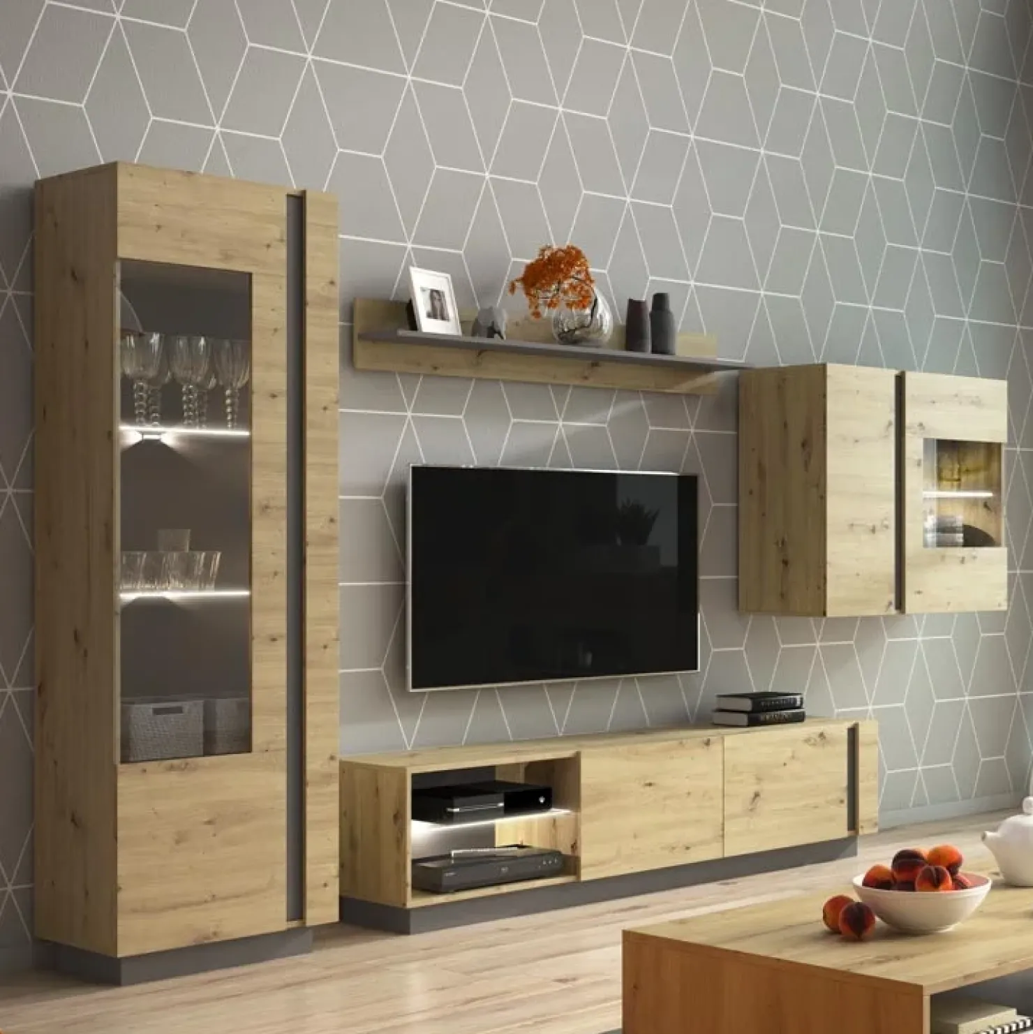 Garnero Arredamenti Parete attrezzata 248x194h cm soggiorno rovere antracite Noa Gihome® Outlet