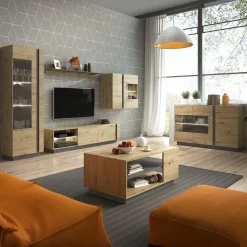 Garnero Arredamenti Parete attrezzata 248x194h cm soggiorno rovere antracite Noa Gihome® Outlet