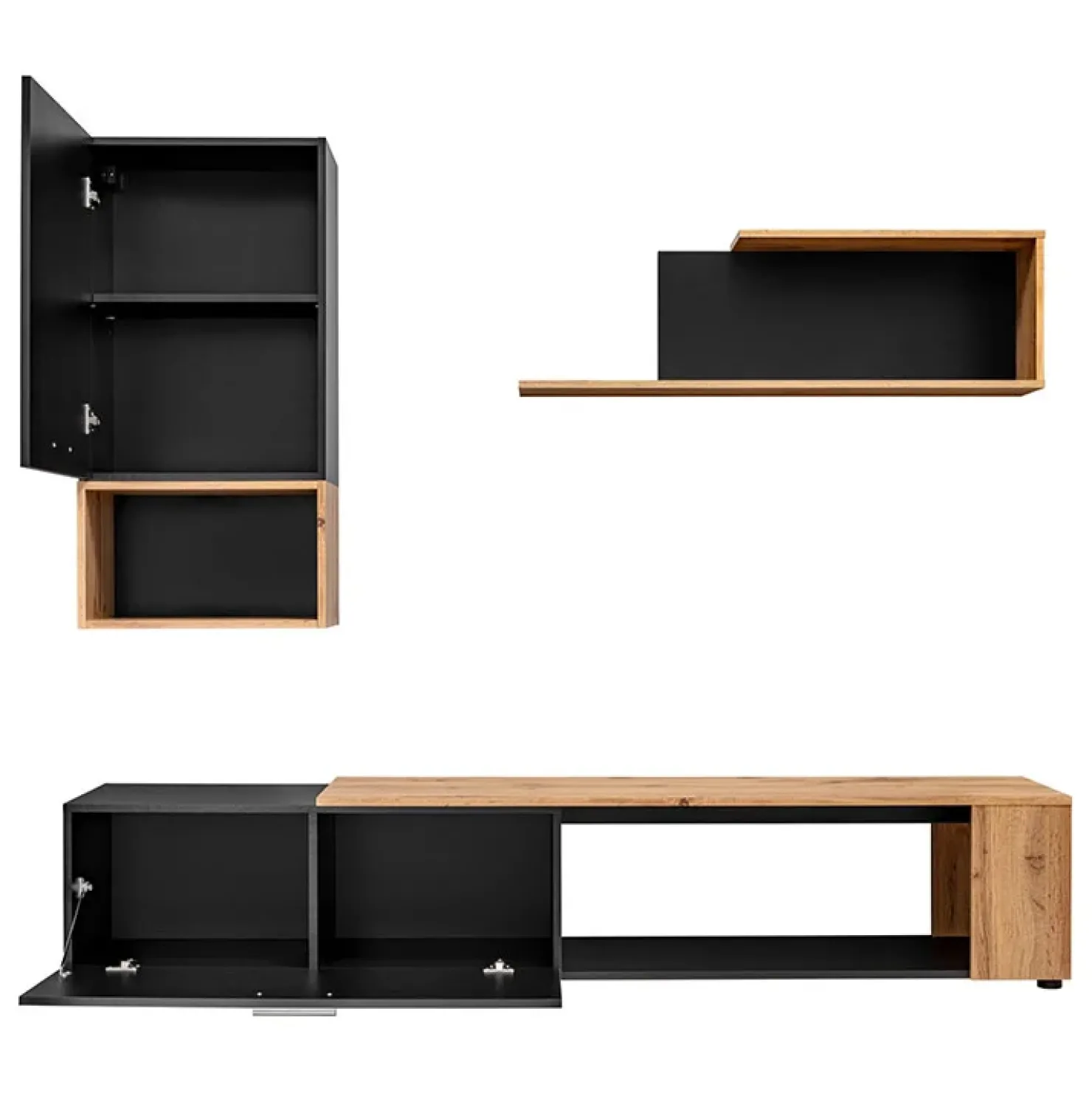 Garnero Arredamenti Parete attrezzata 200x180h cm soggiorno nero opaco rovere Caravaggio 2 Nero Opaco - Rovere Rustico New