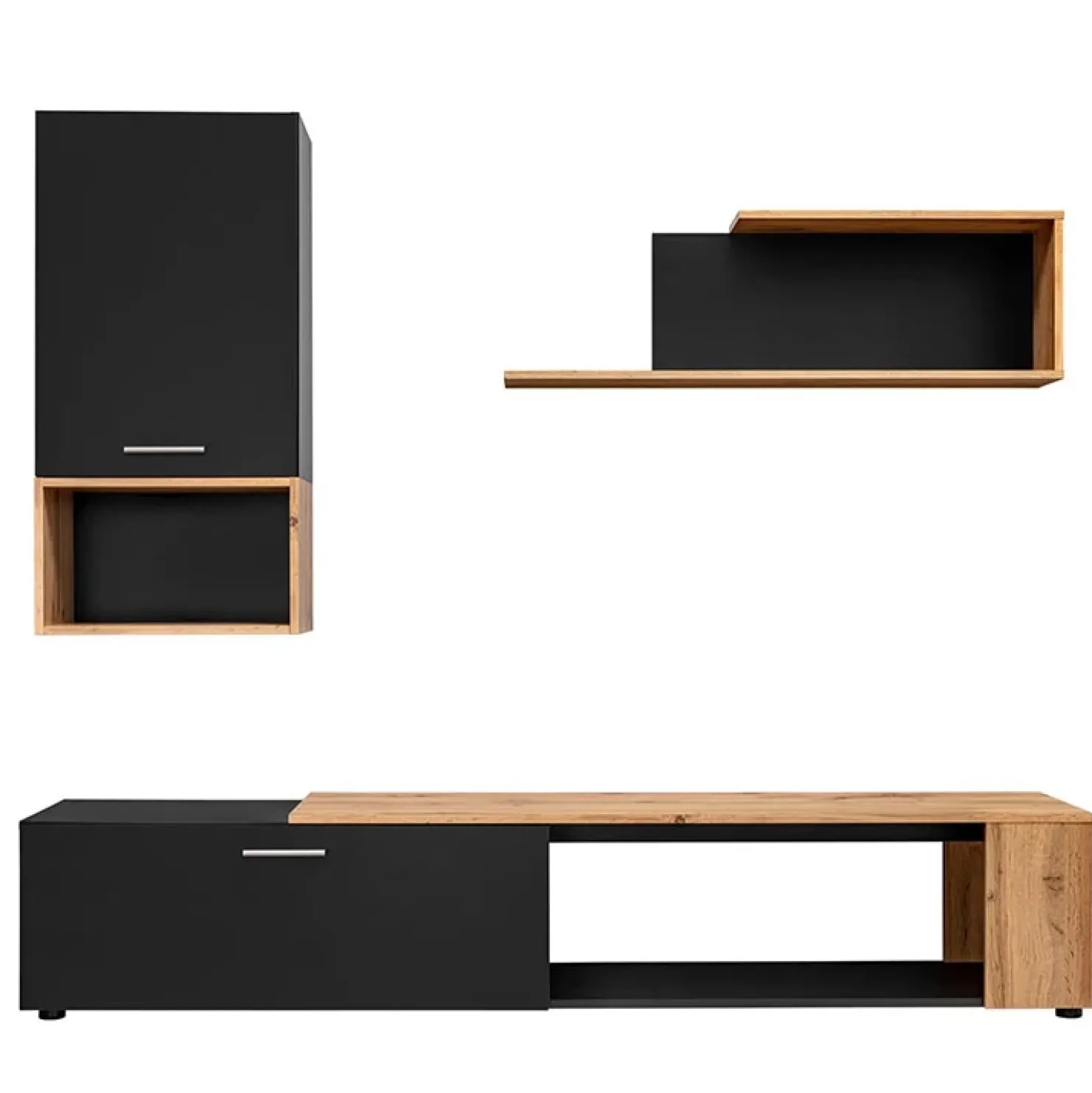 Garnero Arredamenti Parete attrezzata 200x180h cm soggiorno nero opaco rovere Caravaggio 2 Nero Opaco - Rovere Rustico New