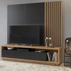 Garnero Arredamenti Parete attrezzata 200x196h cm soggiorno rovere nero Favorita Rovere - Nero opaco