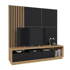 Garnero Arredamenti Parete attrezzata 200x196h cm soggiorno rovere nero Favorita Rovere - Nero opaco