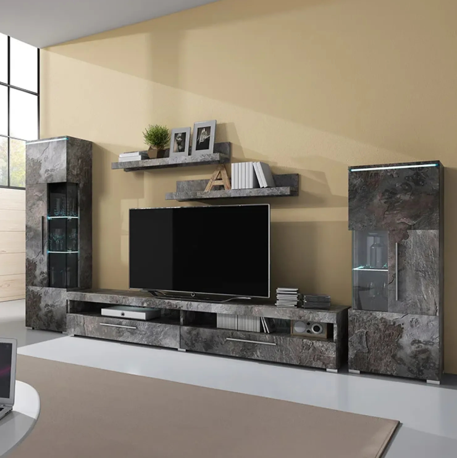 Garnero Arredamenti Parete attrezzata 350x170h cm soggiorno Frisk Ossido New