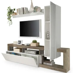 Garnero Arredamenti Parete attrezzata 219x200h cm soggiorno bianco lucido pero Invictus 2 Bianco Lucido - Rovere Rustico Sale