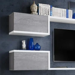 Garnero Arredamenti Parete attrezzata 230x95h cm soggiorno bianco cemento Almada Gihome® New