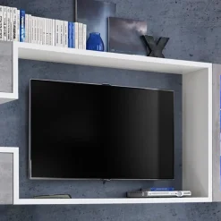 Garnero Arredamenti Parete attrezzata 230x95h cm soggiorno bianco cemento Almada Gihome® New