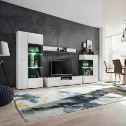 Garnero Arredamenti Parete attrezzata 310x190h cm soggiorno pino nero York Gihome® Bianco Lucido Hot