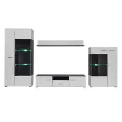 Garnero Arredamenti Parete attrezzata 310x190h cm soggiorno pino nero York Gihome® Bianco Lucido Hot