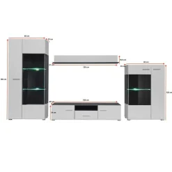 Garnero Arredamenti Parete attrezzata 310x190h cm soggiorno pino nero York Gihome® Bianco Lucido Hot