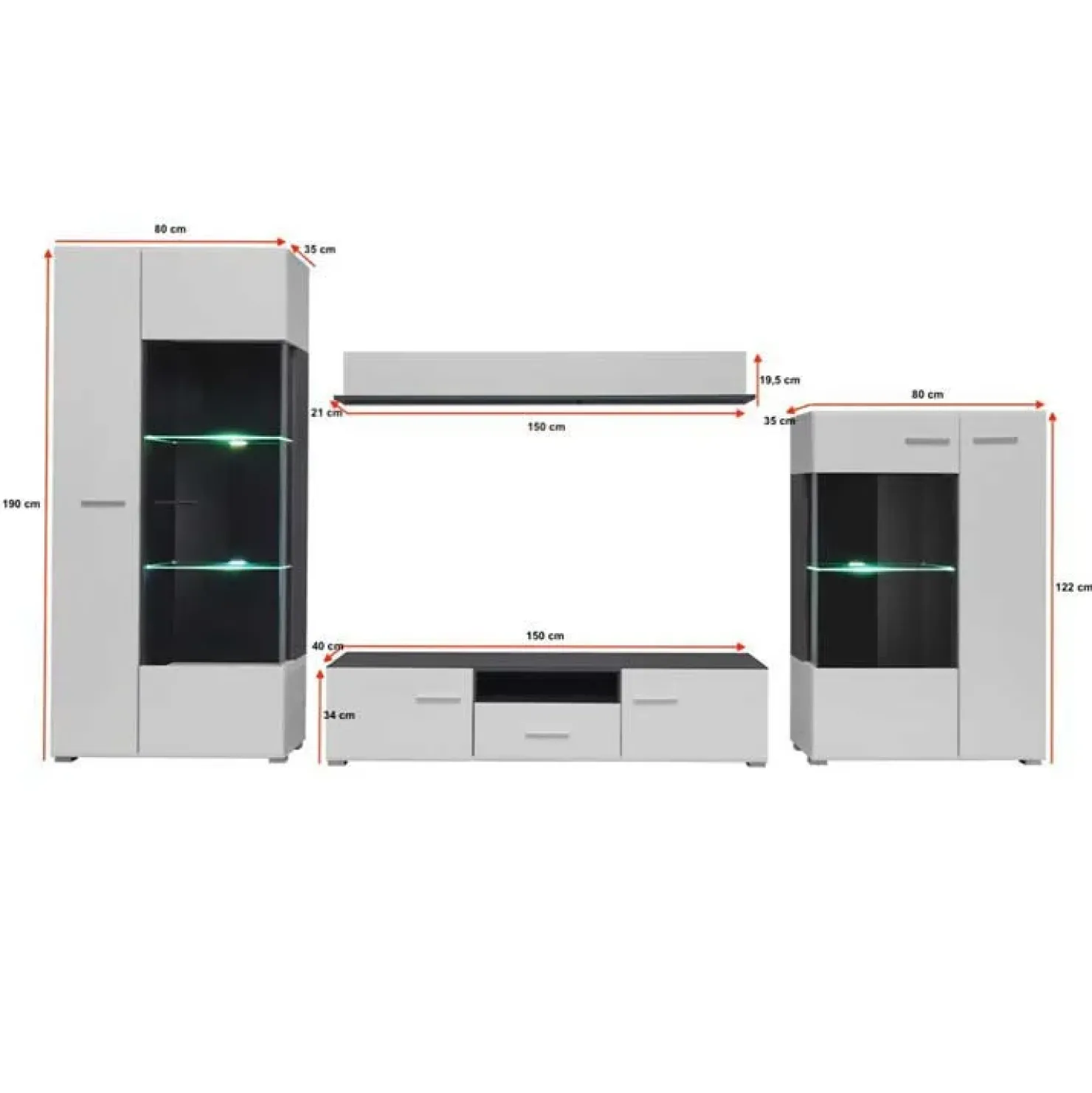 Garnero Arredamenti Parete attrezzata 310x190h cm soggiorno pino nero York Gihome® Bianco Lucido Hot