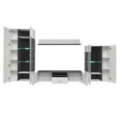 Garnero Arredamenti Parete attrezzata 310x190h cm soggiorno pino nero York Gihome® Bianco Lucido Hot