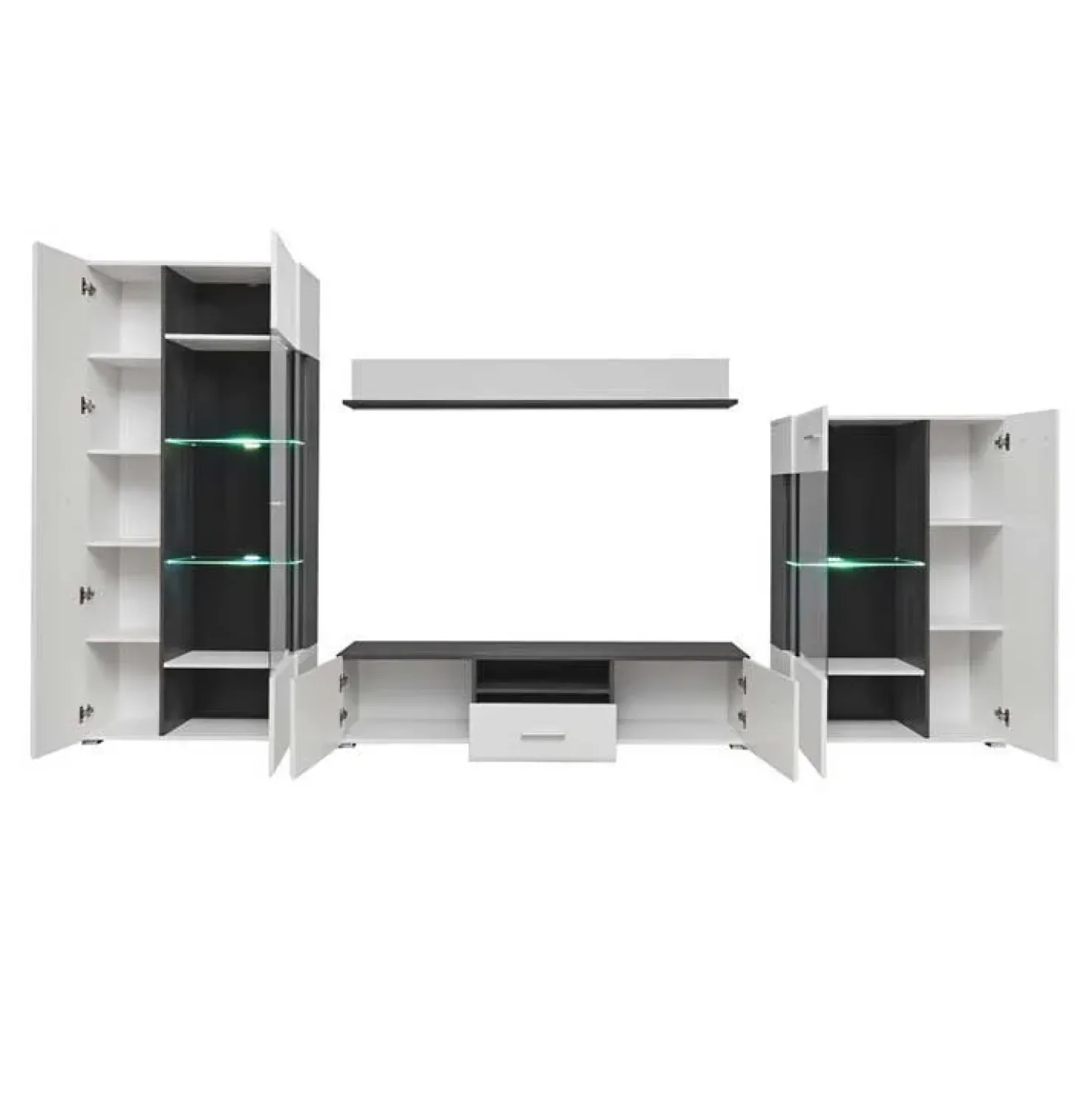 Garnero Arredamenti Parete attrezzata 310x190h cm soggiorno pino nero York Gihome® Bianco Lucido Hot