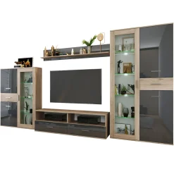 Garnero Arredamenti Parete attrezzata 390x201h cm soggiorno rovere grigio lucido Diran New