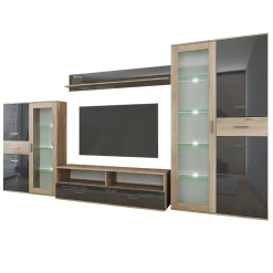 Garnero Arredamenti Parete attrezzata 390x201h cm soggiorno rovere grigio lucido Diran New