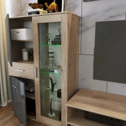 Garnero Arredamenti Parete attrezzata 390x201h cm soggiorno rovere grigio lucido Diran New