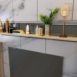 Garnero Arredamenti Parete attrezzata 390x201h cm soggiorno rovere grigio lucido Diran New