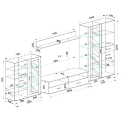 Garnero Arredamenti Parete attrezzata 390x201h cm soggiorno rovere grigio lucido Diran New