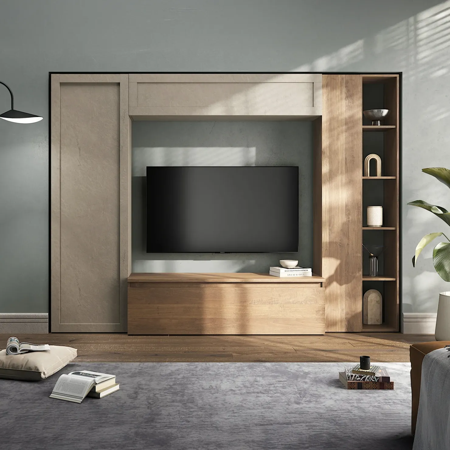 Garnero Arredamenti Parete attrezzata 248x186h cm tortora rovere scuro Sunset 104 Online