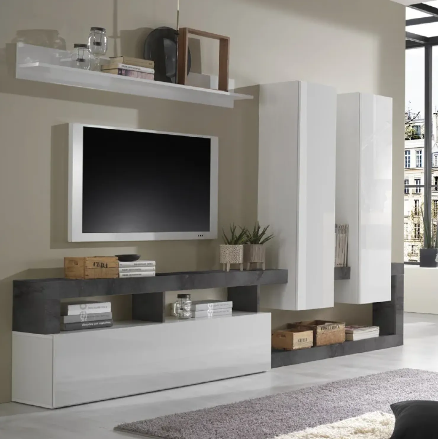 Garnero Arredamenti Parete attrezzata 277x200h moderna cm bianco lucido ossido Invictus Ossido - Bianco Lucido New