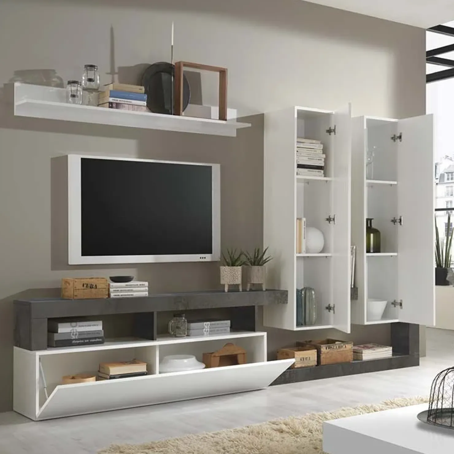 Garnero Arredamenti Parete attrezzata 277x200h moderna cm bianco lucido ossido Invictus Ossido - Bianco Lucido New