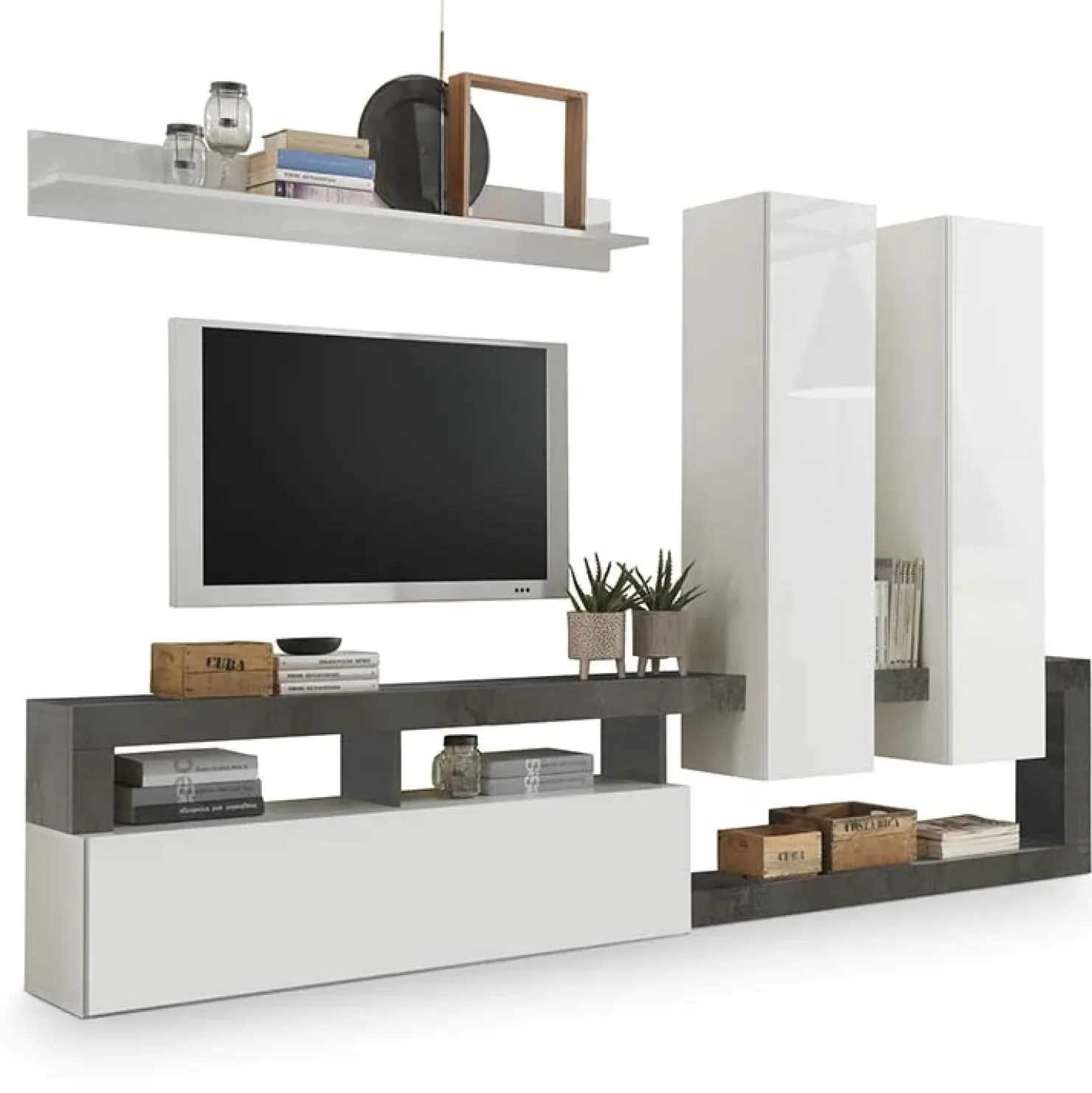 Garnero Arredamenti Parete attrezzata 277x200h moderna cm bianco lucido ossido Invictus Ossido - Bianco Lucido New