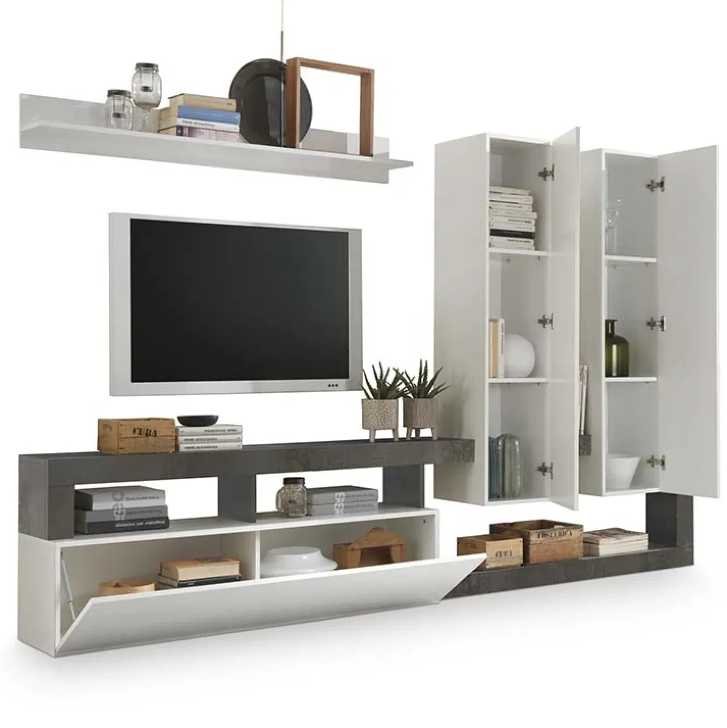 Garnero Arredamenti Parete attrezzata 277x200h moderna cm bianco lucido ossido Invictus Ossido - Bianco Lucido New