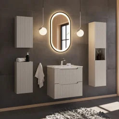 Garnero Arredamenti Pensile bagno sospeso 20x57h cm cannettato 1 anta Cleany Beige Clearance