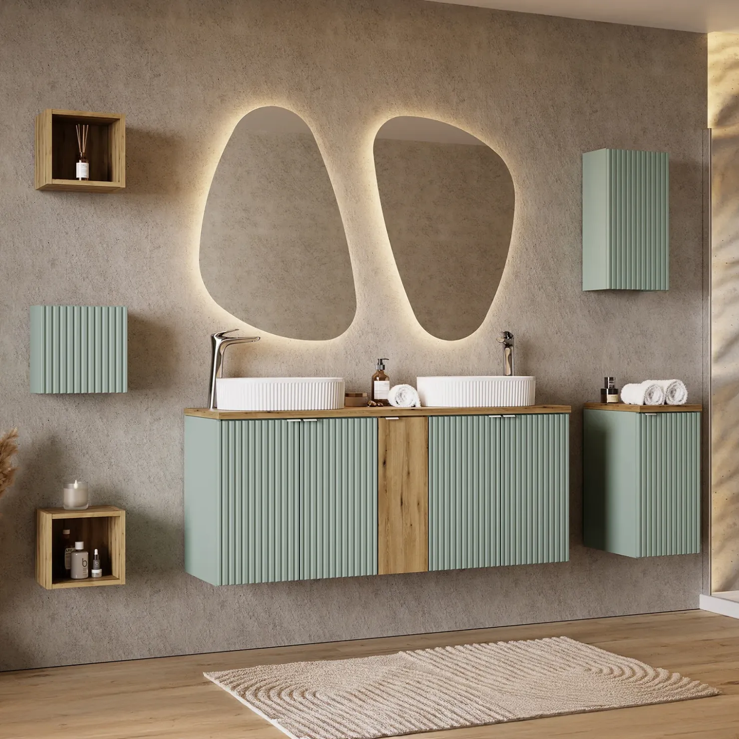 Garnero Arredamenti Pensile bagno sospeso 30x57h cm cannettato 1 anta verde salvia Greeny Best
