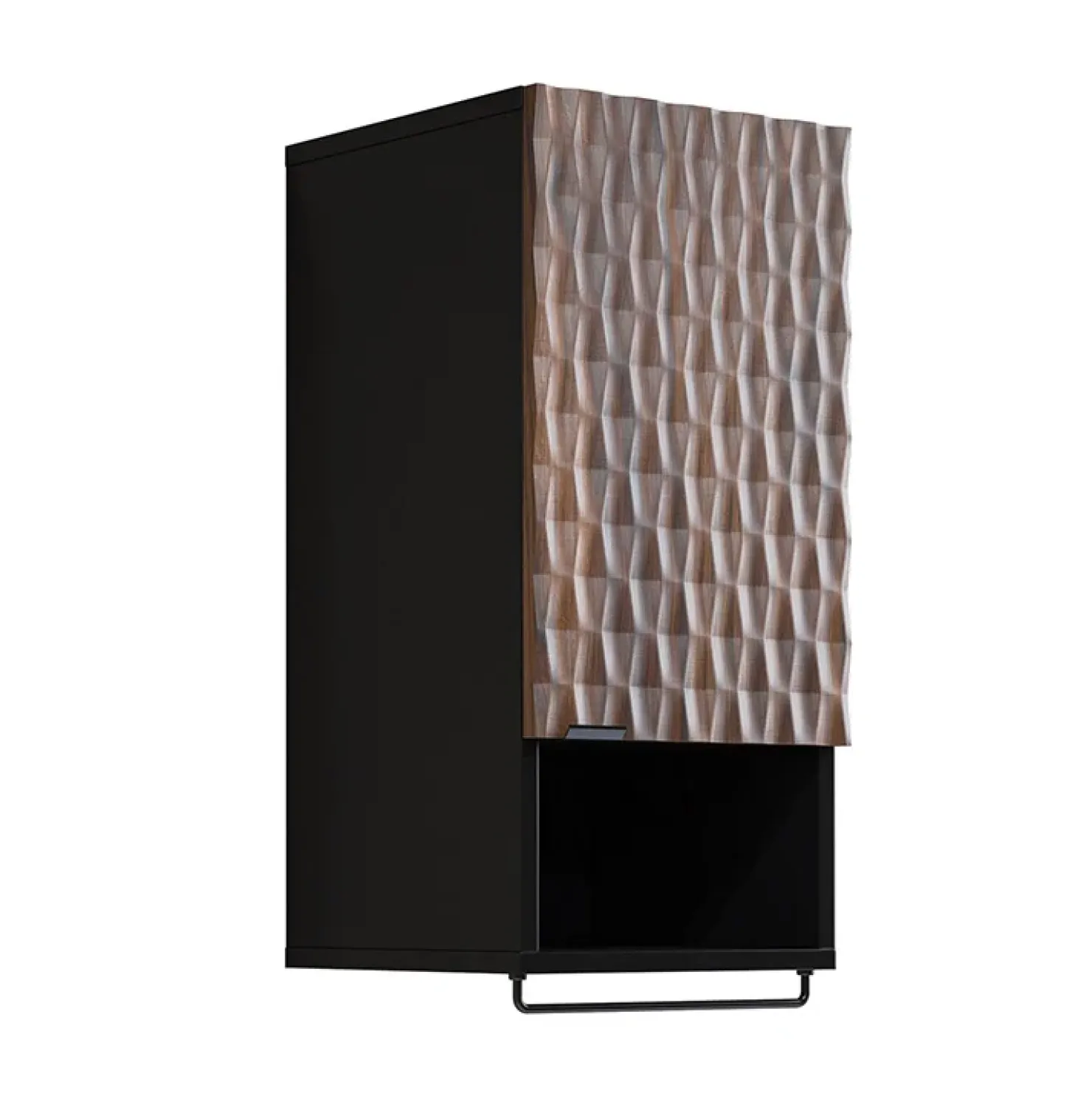 Garnero Arredamenti Pensile bagno sospeso 34x81h cm 1 anta 1 vano a giorno nero anta decorata noce Silvy