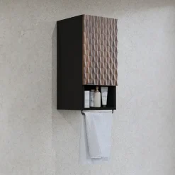 Garnero Arredamenti Pensile bagno sospeso 34x81h cm 1 anta 1 vano a giorno nero anta decorata noce Silvy