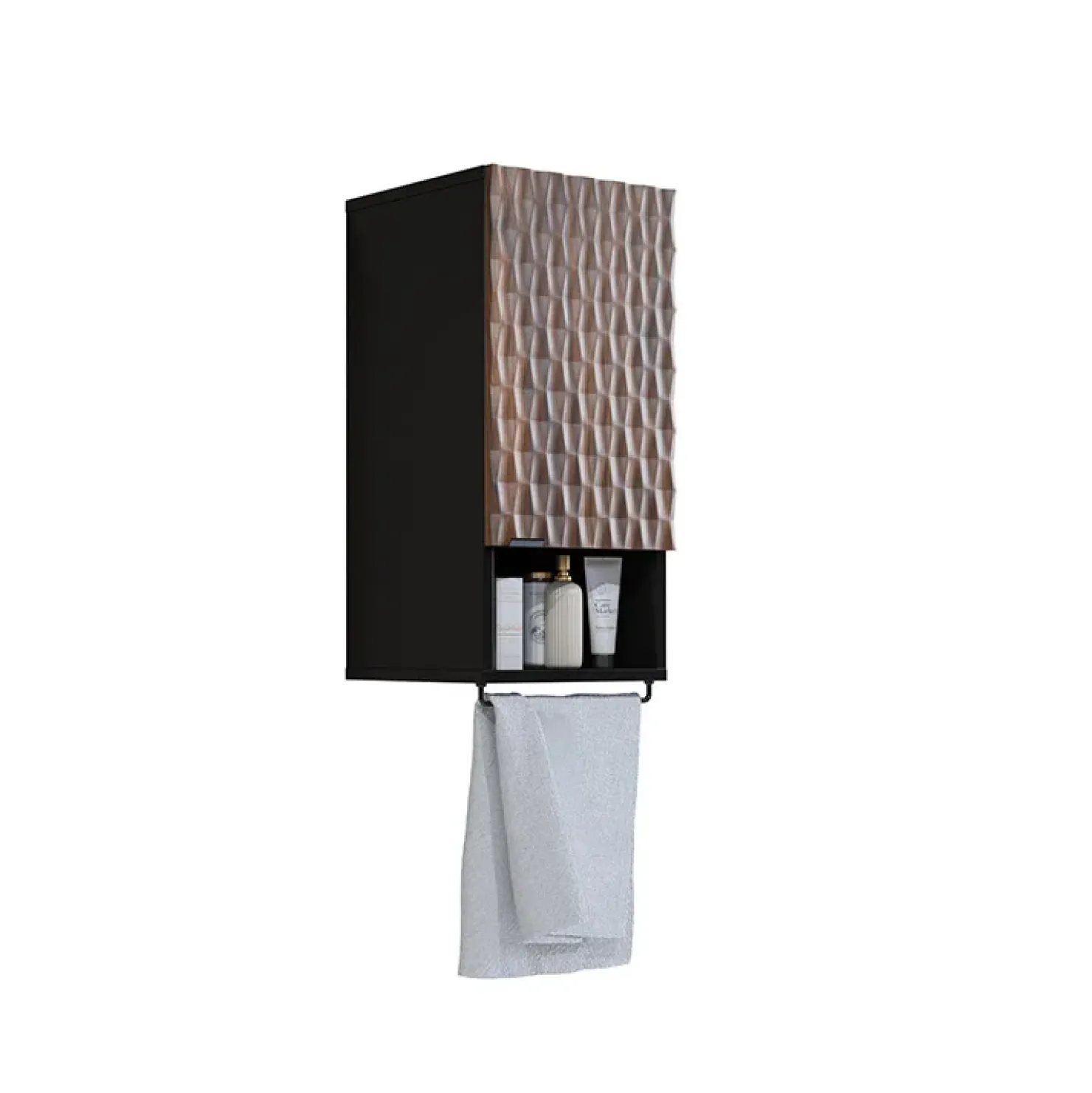 Garnero Arredamenti Pensile bagno sospeso 34x81h cm 1 anta 1 vano a giorno nero anta decorata noce Silvy