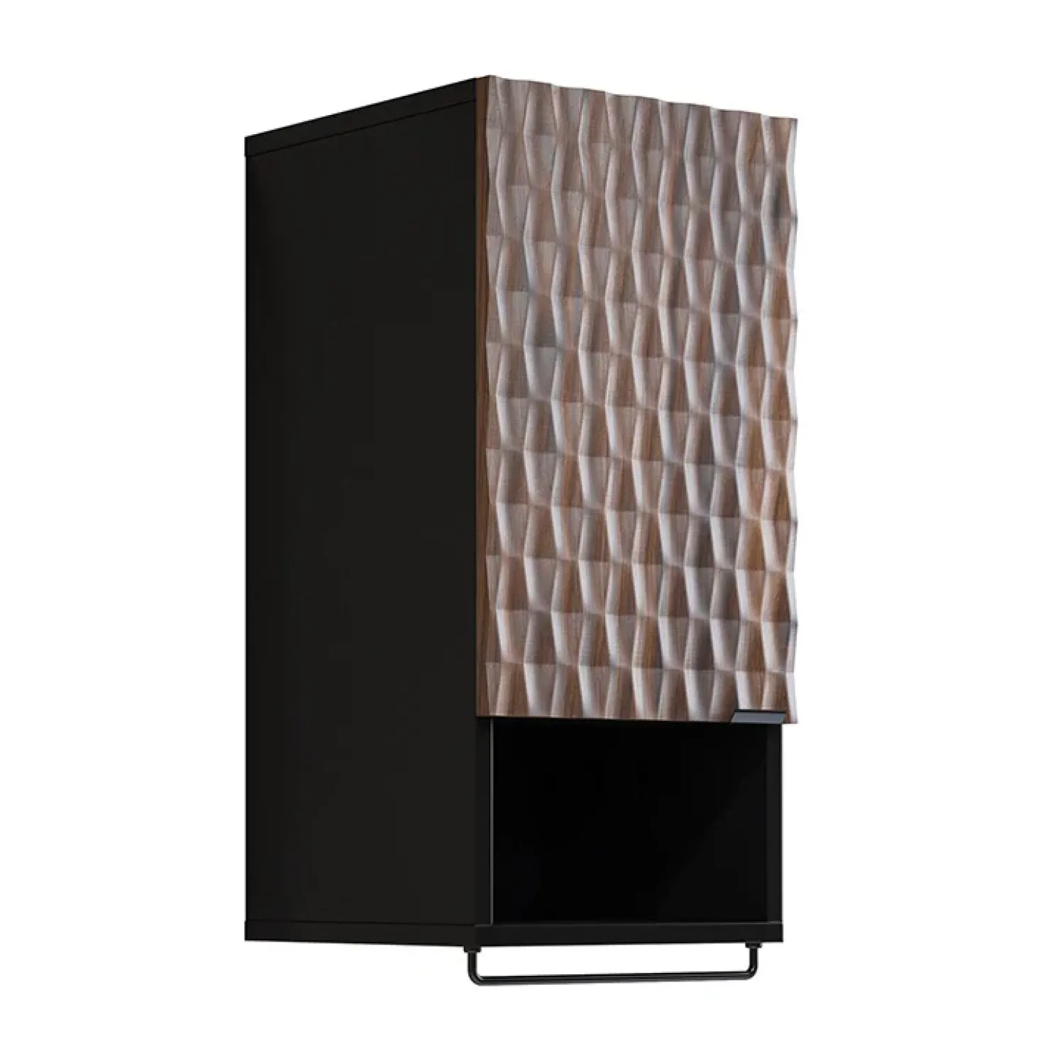 Garnero Arredamenti Pensile bagno sospeso 34x81h cm 1 anta 1 vano a giorno nero anta decorata noce Silvy