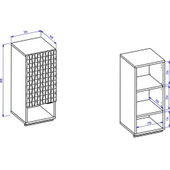 Garnero Arredamenti Pensile bagno sospeso 34x81h cm 1 anta 1 vano a giorno nero anta decorata noce Silvy
