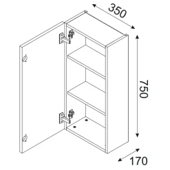 Garnero Arredamenti Pensile bagno sospeso 35x75h cm 1 anta nero rovere Swim Nero - Rovere Best