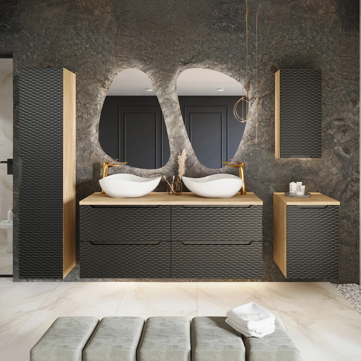 Garnero Arredamenti Pensile bagno sospeso 35x75h cm 1 anta nero rovere Swim Nero - Rovere Best