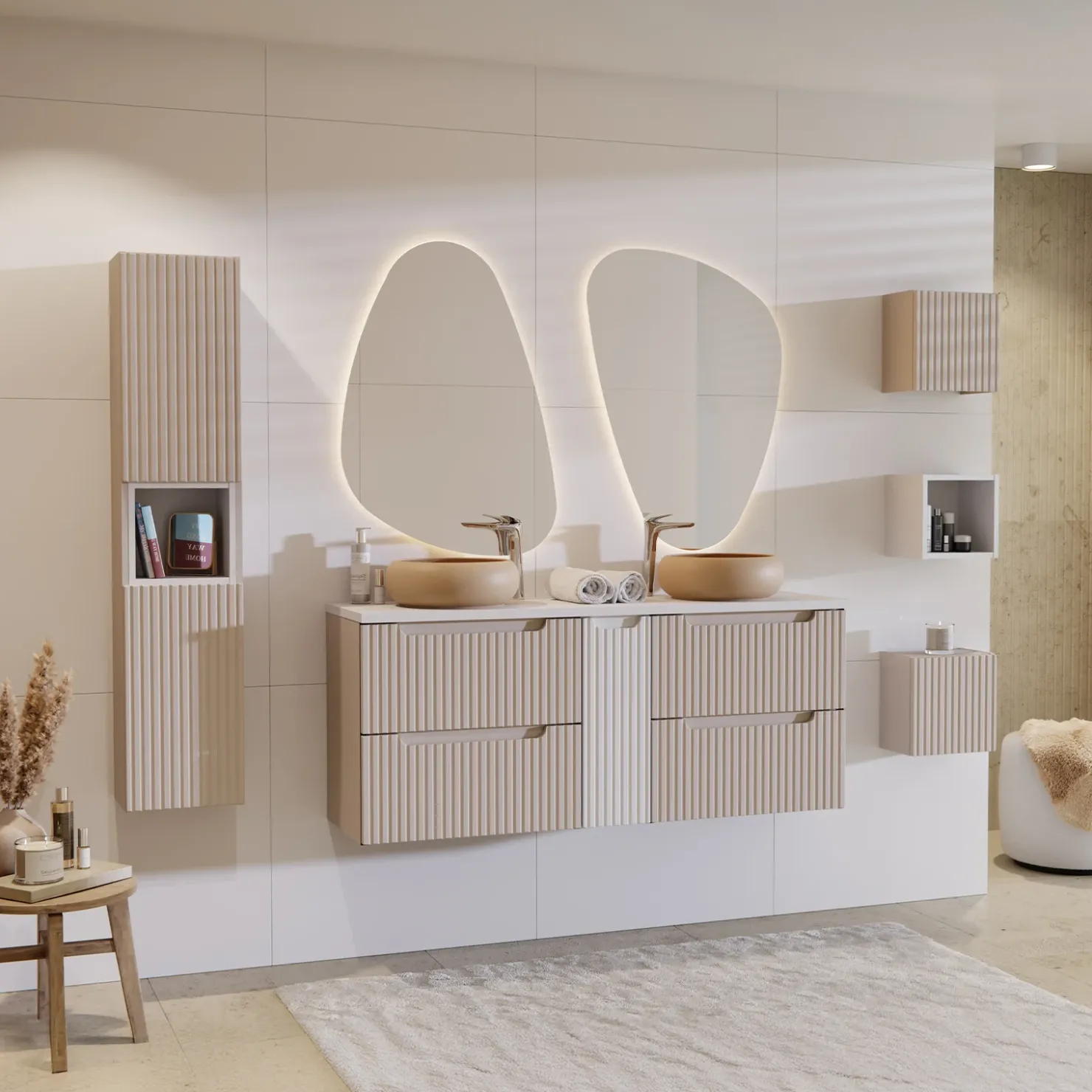 Garnero Arredamenti Pensile cubo bagno sospeso 30x30h cm cannettato 1 anta Cleany Beige New