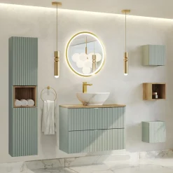 Garnero Arredamenti Pensile cubo bagno sospeso 30x30h cm cannettato 1 anta verde salvia Greeny New