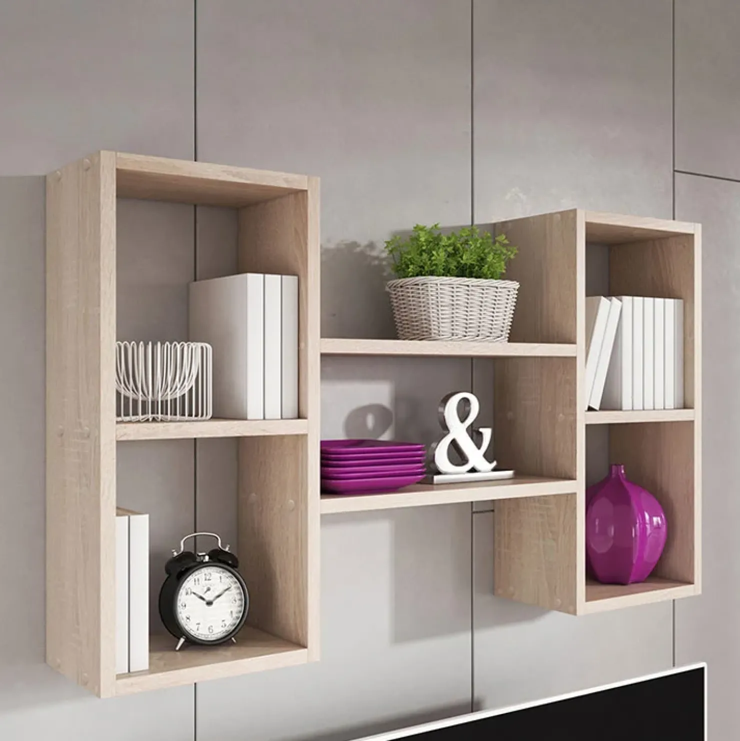 Garnero Arredamenti Pensile da parete 102x60h cm 5 vani moderna chiaro Felicita Rovere Clearance