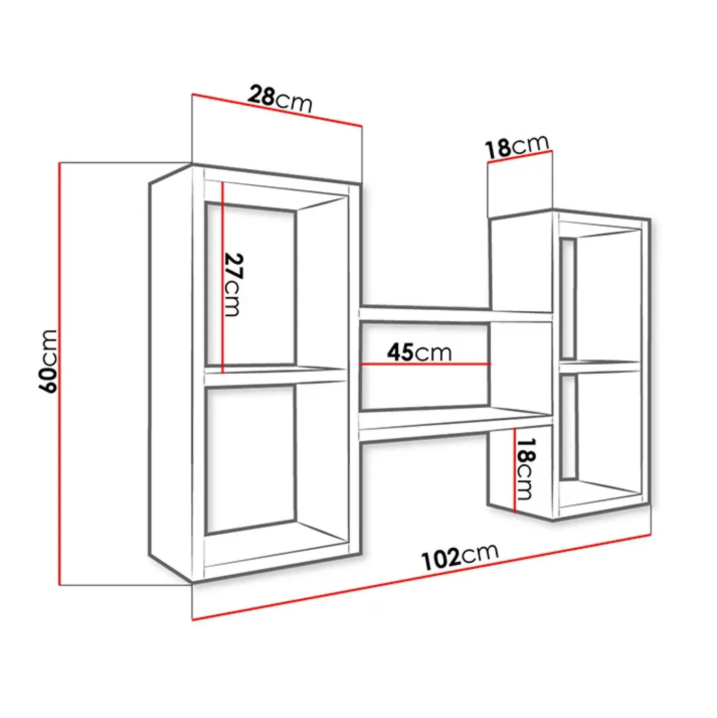 Garnero Arredamenti Pensile da parete 102x60h cm 5 vani moderna chiaro Felicita Rovere Clearance
