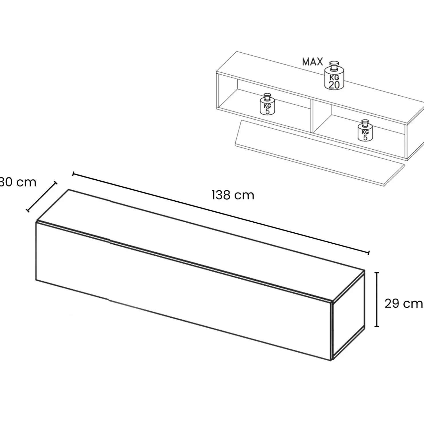 Garnero Arredamenti Pensile orizzontale 138x29h cm 1 anta reversibile moderno rovere scuro Sunset Noce Sale