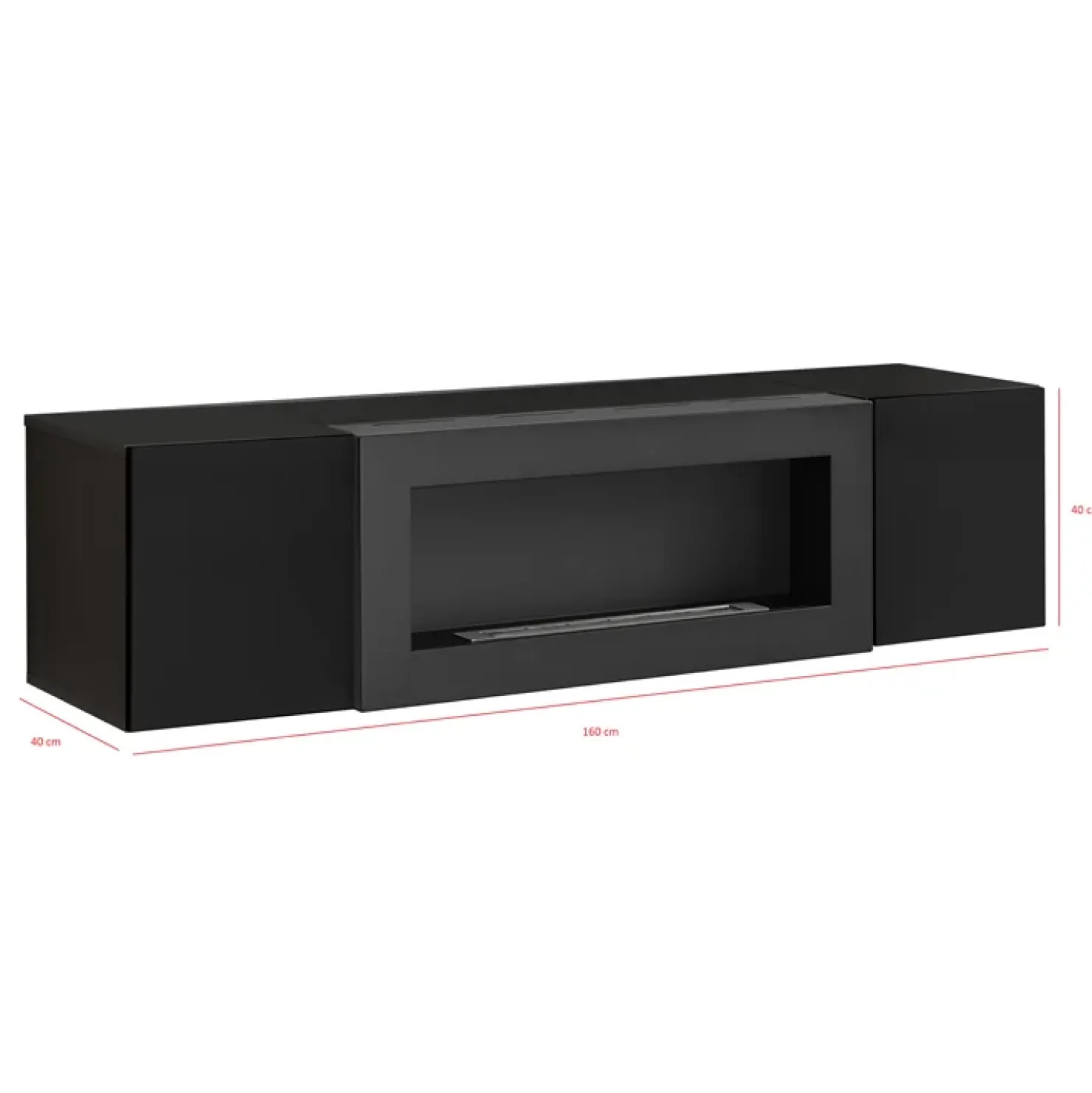 Garnero Arredamenti Pensile sospeso con biocamino 160x40h cm nero opaco e lucido Ignis Gihome® Nero Lucido - Nero opaco Sale
