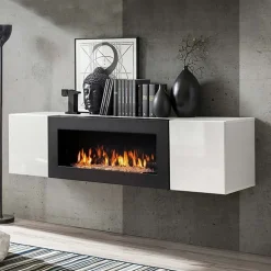 Garnero Arredamenti Pensile sospeso con biocamino 160x40h cm  bianco Ignis Gihome® Bianco Lucido - Bianco opaco Best