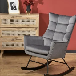 Garnero Arredamenti Poltrona a dondolo relax imbottita in velluto Nanna Grigio Outlet