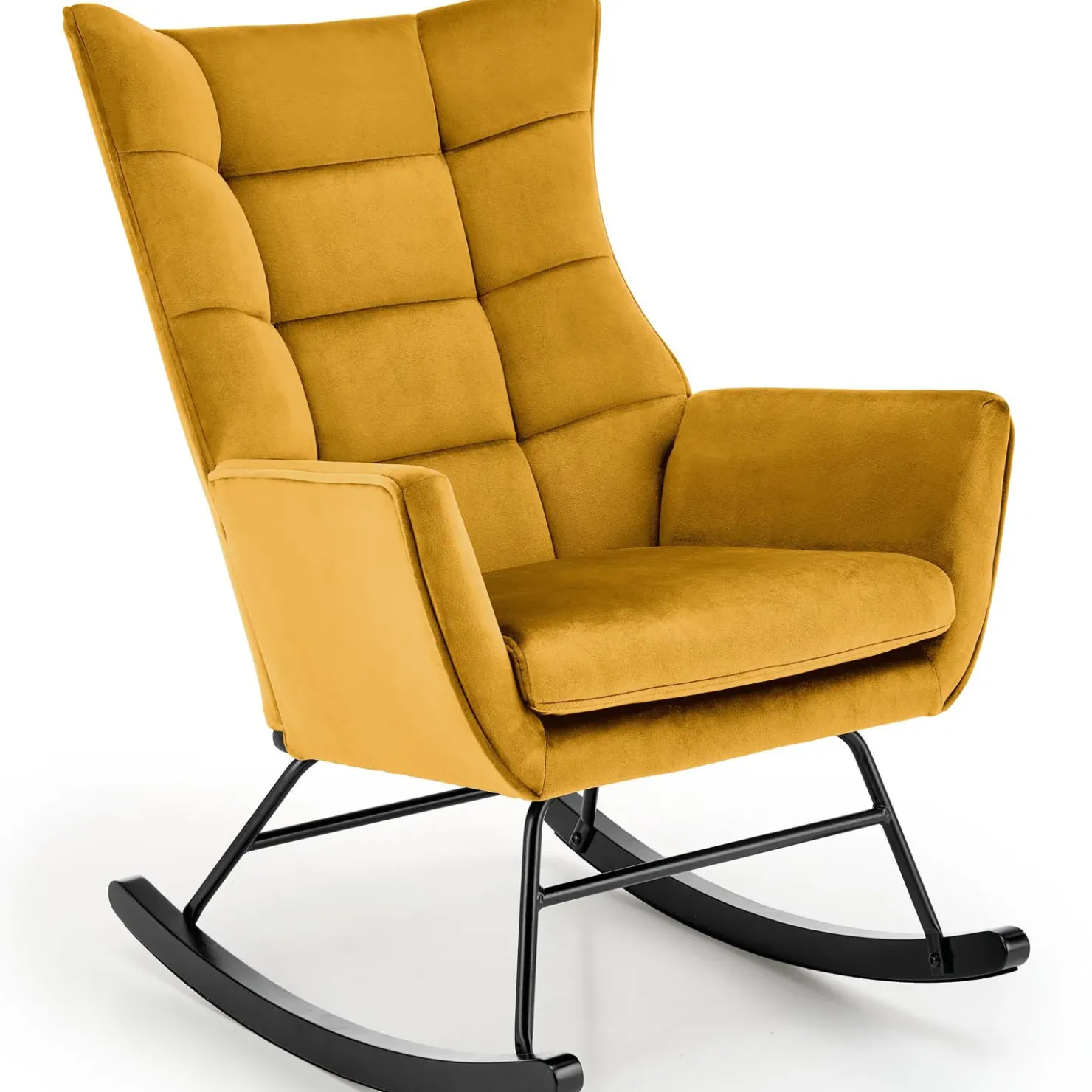 Garnero Arredamenti Poltrona a dondolo relax imbottita in velluto giallo Nanna Senape
