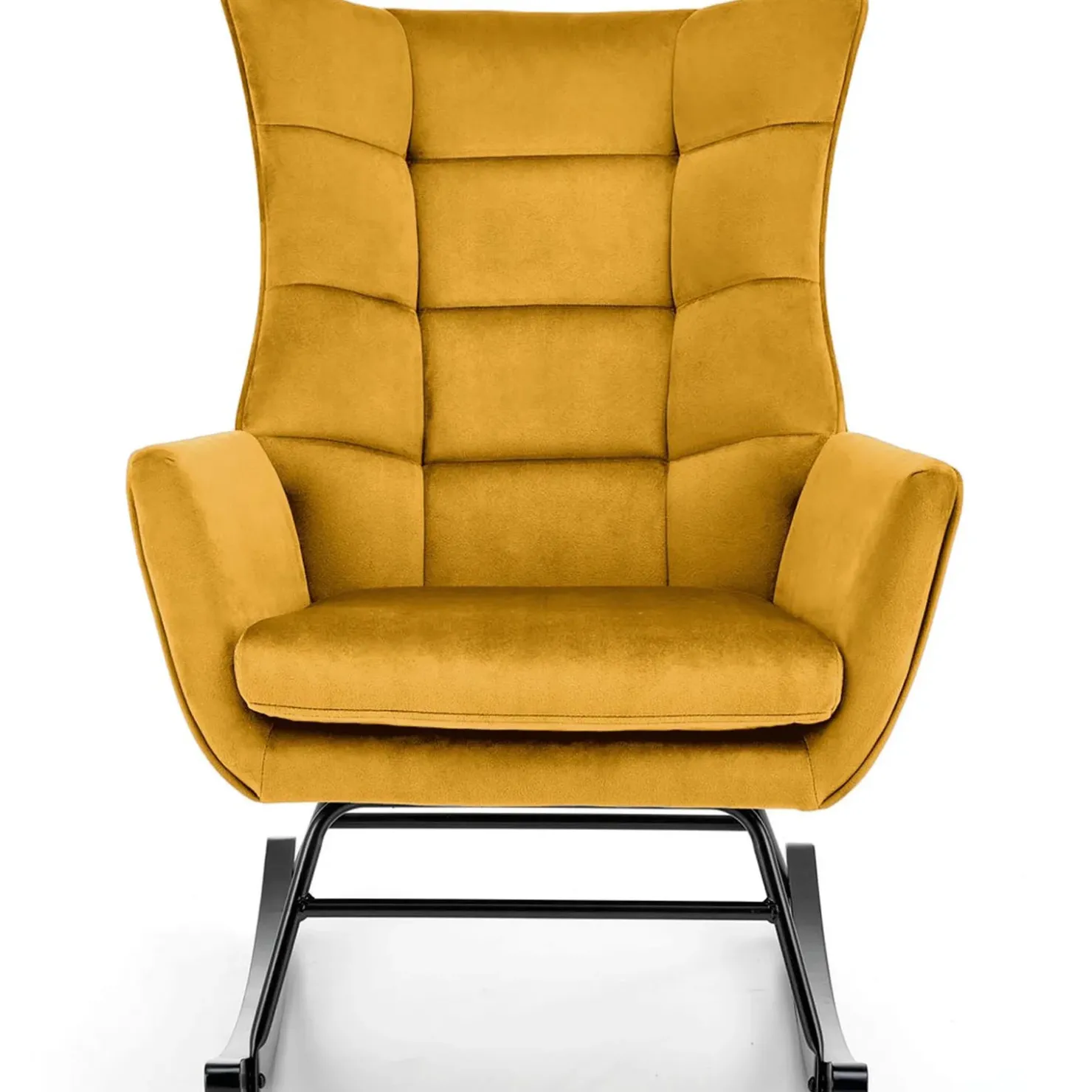 Garnero Arredamenti Poltrona a dondolo relax imbottita in velluto giallo Nanna Senape