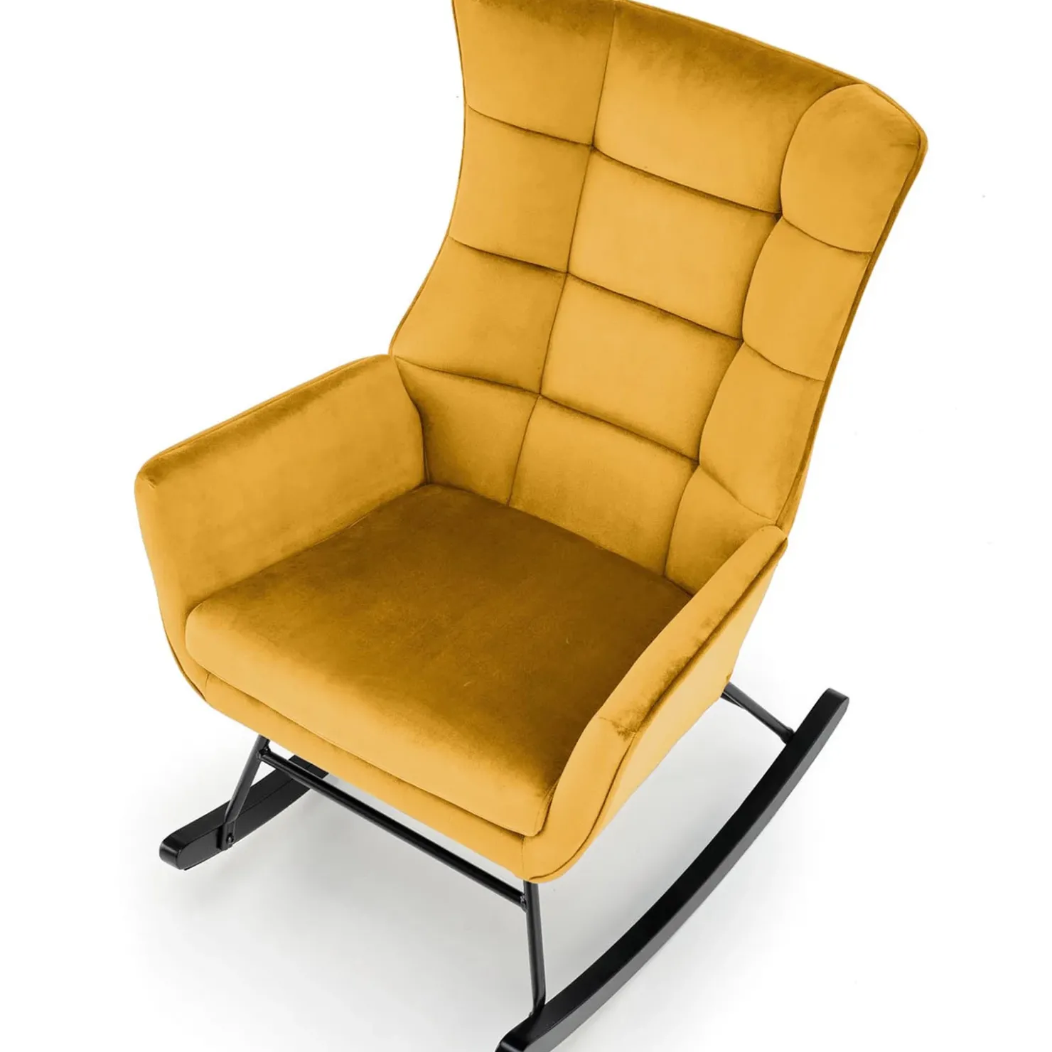 Garnero Arredamenti Poltrona a dondolo relax imbottita in velluto giallo Nanna Senape